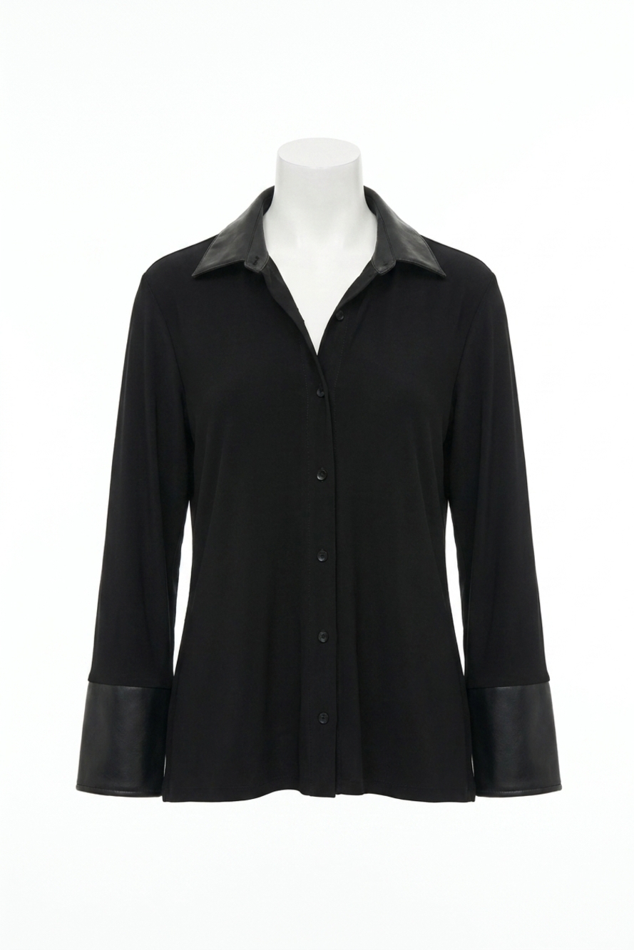 NEW JOSEPH RIBKOFF senna silky knit fit and flare blouse in black